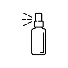 Sanitizing spray bottle icon, concept disinfection and cleanness, clean surface, antiseptic thin line web symbol on white background - editable stroke vector illustration.