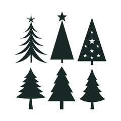 Fototapeta premium Christmas Tree Silhouette Set Festive Tree Icons for Holiday Designs, Black and White Christmas Tree Silhouettes 
