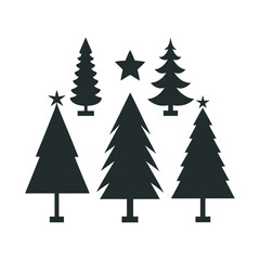 Obraz premium Christmas Tree Silhouette Set Festive Tree Icons for Holiday Designs, Black and White Christmas Tree Silhouettes 