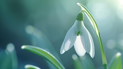 Fototapeta premium Close-up of snowdrop flower in soft light 