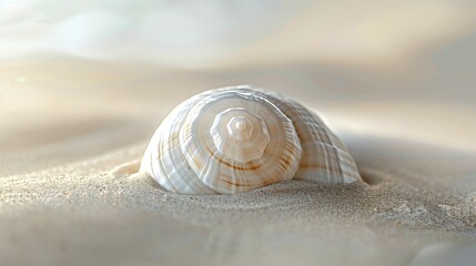 Close-up of seashell partially buried in sand
