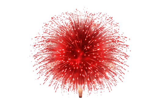 Vibrant Red Fireworks Lighting Up The Night Sky During A Festive Celebration on Transparent PNG Background..