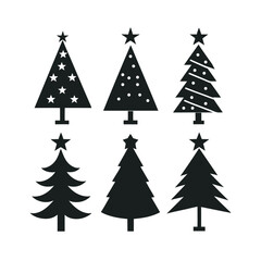 Obraz premium Christmas Tree Silhouette Set Festive Tree Icons for Holiday Designs, Black and White Christmas Tree Silhouettes 