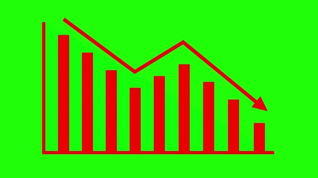 chart down arrow down animated bear market red diagram market loss 4k green screen