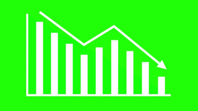 chart down arrow down animated bear market red diagram market loss 4k green screen