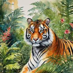 Realistic Watercolor Tiger Illustrations.	