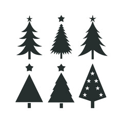 Obraz premium Christmas Tree Silhouette Set Festive Tree Icons for Holiday Designs, Black and White Christmas Tree Silhouettes 