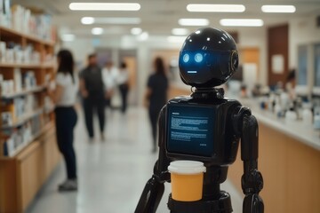 Autonomous Robotic Assistant Navigating a Pharmacy Highlighting the Integration of Robots in Public Spaces.