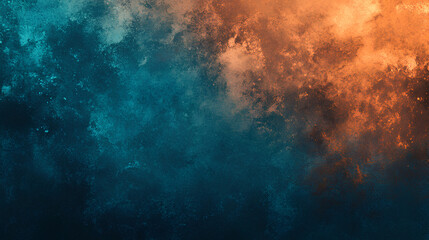 Fototapeta premium Grainy noisy texture brown orange blue poster background, dark moody teal turquoise aquamarine grunge retro backdrop design smooth color gradient banner 