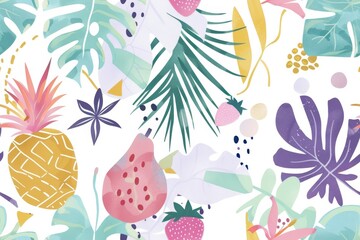 Tropical Abstract Illustration with Fruits and Leaves