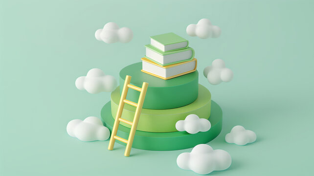 3D book and ladder green cartoon elements
