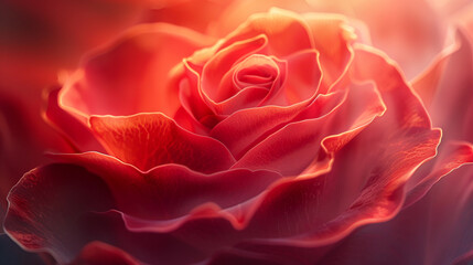 Intense red rose petals unfurl in macro detail, capturing floral romance