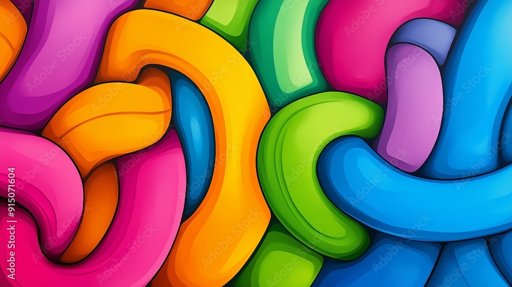 Poster a colorful abstract painting with a lot of different colors and shapes. the painting is full of ener