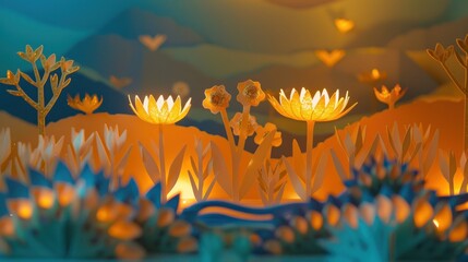 Papercraft Floral Arrangement with Golden Accents.