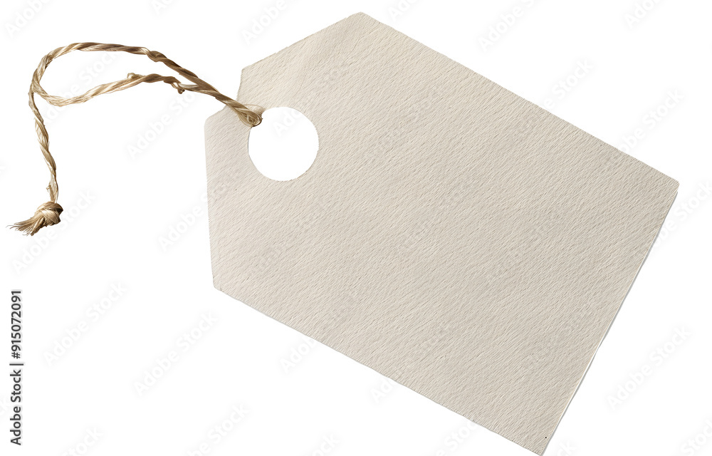 Poster blank paper tag with string isolated on transparent background with shadow