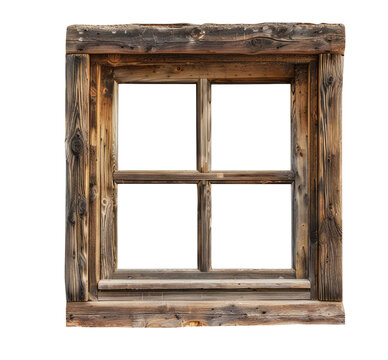 Fototapeta An isolated wooden window frame on a empty background showcasing intricate wood grain textures and slot-cut edges.