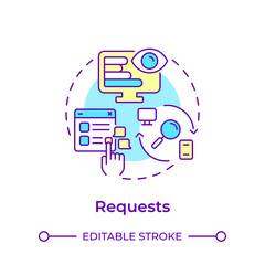 Requests multi color concept icon. Network information technology. It infrastructure. Round shape line illustration. Abstract idea. Graphic design. Easy to use in infographic, presentation