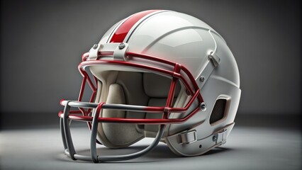 Fototapeta premium White and Red Football Helmet with Grey Background - Sport, American Football, Safety, Game Day, Athlete, Equipment, Victory