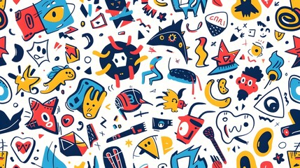 Naklejka premium Whimsical Abstract Pattern with Playful Symbols and Icons Perfect for Sticker Design