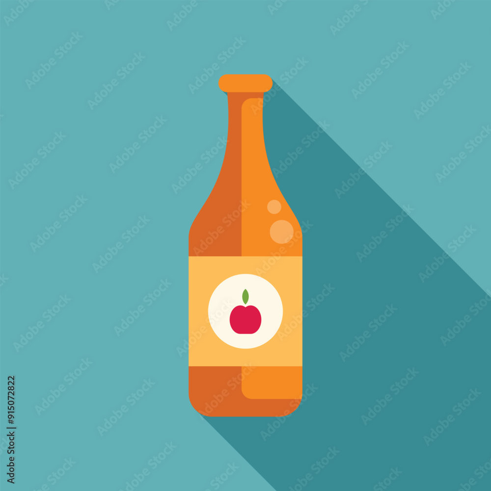 Sticker refreshing glass bottle of sparkling apple cider on a blue background