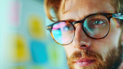 An experienced entrepreneur leading a team discussion in a contemporary office environment, emphasizing collaboration and innovation, with space for customizable text overlays.