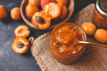 Jar of organic craft apricot jam