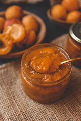 Jar of organic craft apricot jam