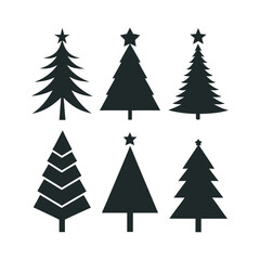 Fototapeta premium Christmas Tree Silhouette Set Festive Tree Icons for Holiday Designs, Black and White Christmas Tree Silhouettes 
