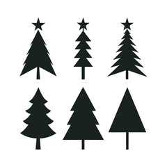 Fototapeta premium Christmas Tree Silhouette Set Festive Tree Icons for Holiday Designs, Black and White Christmas Tree Silhouettes 