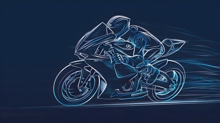 Sleek Minimalist 3D Rendering of Motorcyclist Racing in One Line Sketch