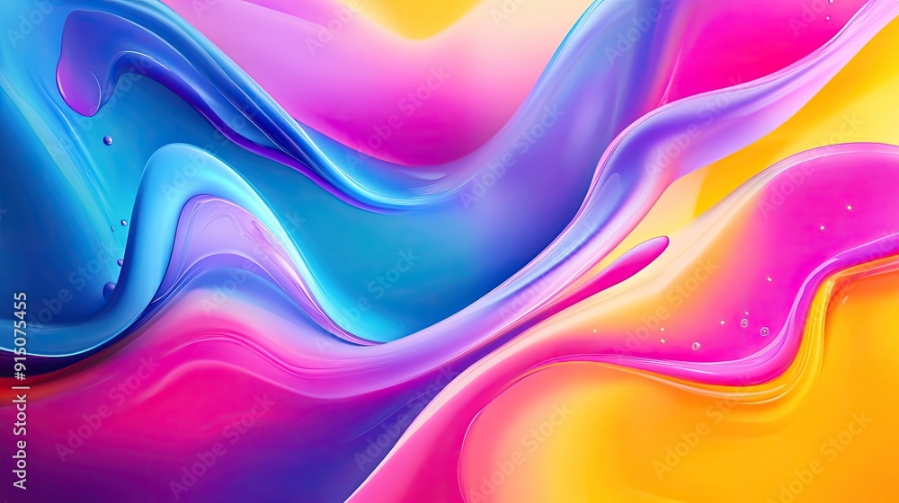 Poster dynamic fluid design with colorful liquid patterns, creating a bright and modern banner background.