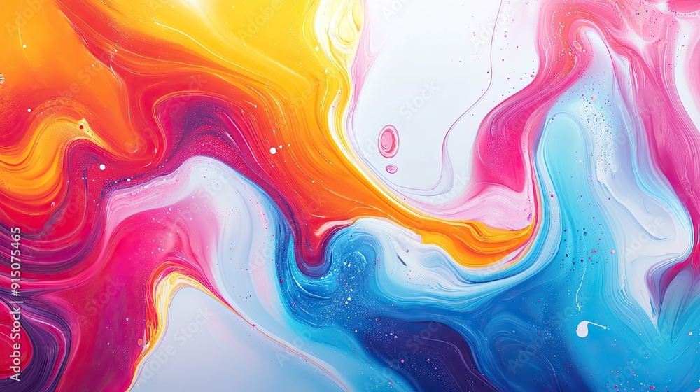 Poster dynamic fluid design with colorful liquid patterns, creating a bright and modern banner background.