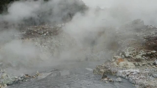 Panning left view of the active part of the crater