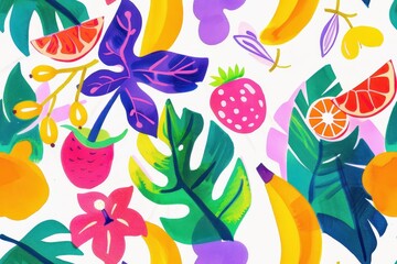 Tropical Fruit and Leaves Illustration