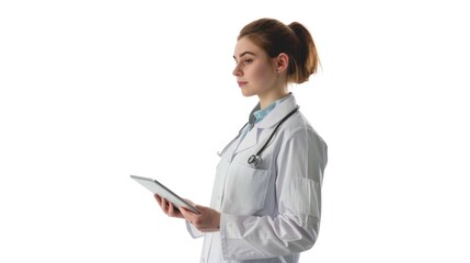 Scientist or doctor with tablet computer, possibly working or consulting