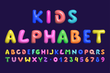Font typography 3d. Alphabet fun play. Kids creative game letter. Playtime school. Type number glossy creative balloon. Birthday colorful childish party. Vector color bubble children modern t style