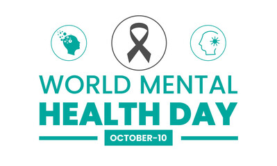 Vector illustration design concept of world mental health day. October 10.Green awareness ribbon icon vector isolated,Mental health awareness month campaign celebration. 
