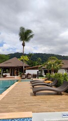 A design bungalow hotel built in Thai style Asian modern architecture on Koh Lanta in Thailand