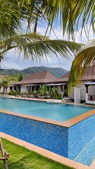 A design bungalow hotel built in Thai style Asian modern architecture on Koh Lanta in Thailand