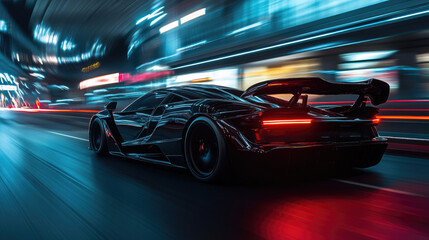 Fototapeta premium Futuristic Supercar on Night City Roads