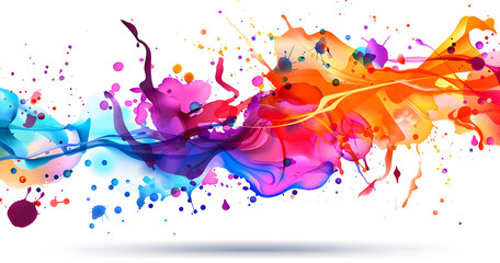Naklejka premium An energetic and vibrant abstract composition of colorful paint splashes in mid-motion. The swirling mixture of blue, orange, purple, pink, and yellow hues creates a dynamic and visually striking 