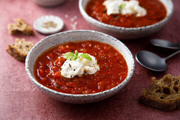 Refreshing strawberry gazpacho with cheese