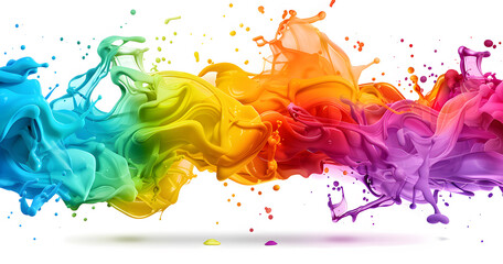 Fototapeta premium An energetic and vibrant abstract composition of colorful paint splashes in mid-motion. The swirling mixture of blue, orange, purple, pink, and yellow hues creates a dynamic and visually striking 