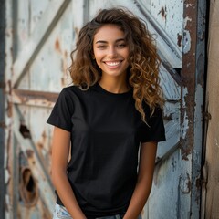 Fototapeta premium Young girl in a plain T-shirt.