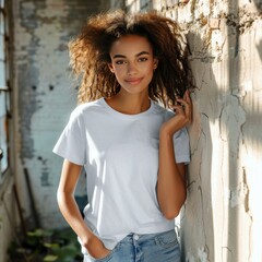 Fototapeta premium Young girl in a plain T-shirt.
