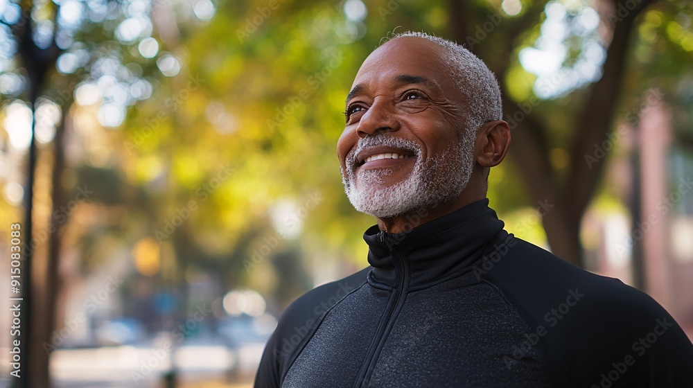 Poster a fit elderly black man stretching before a morning run symbolizing flexibility and dedication to an