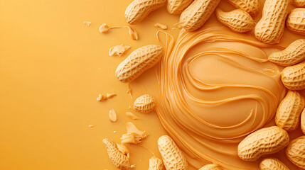Peanut butter photo background with copy space, peanuts 