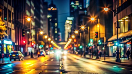 Cityscape Bokeh A Blurred Nighttime Perspective with Streetlights, Traffic, and Buildings - Urban Photography, Bokeh, Night Photography, City Lights, Blur