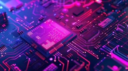 Obraz premium Circuit Board with Glowing Processor