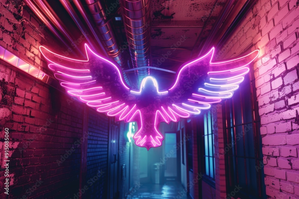 Aufkleber a colorful bird hangs from the ceiling of a modern building, adding a pop of brightness to the space